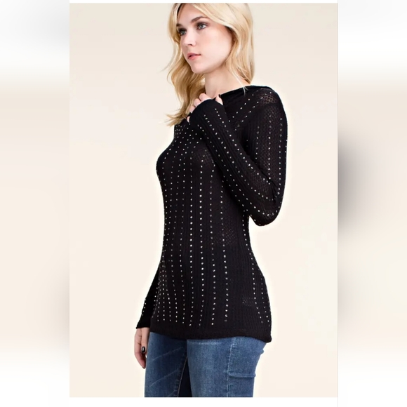 Vocal Rhinestone Stripe Black Hoodie - Picture 5 of 6